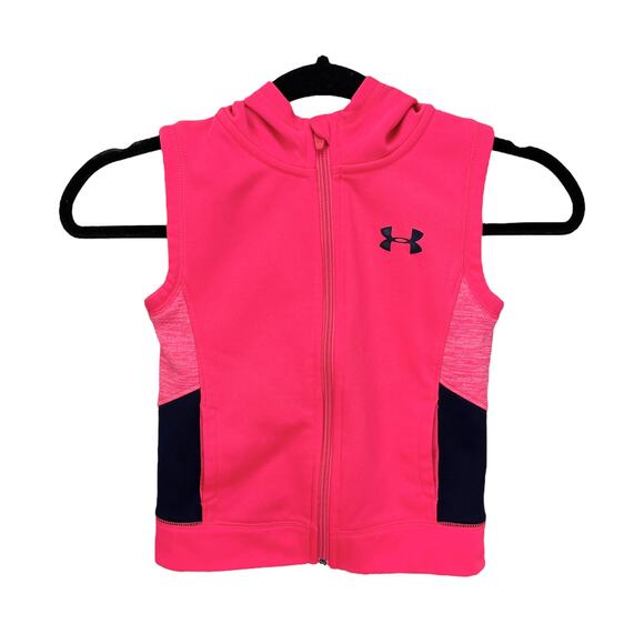 UNDER ARMOUR Women's HOODED VEST Neon Pink Black Size 6 - Picture 1 of 4